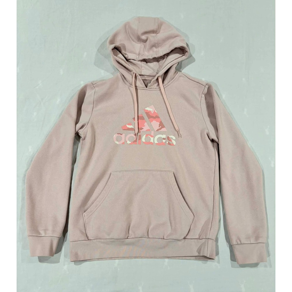 Adidas Essentials Womens Hoodie Pink Camo Logo Pullover Sweatshirt Small‎